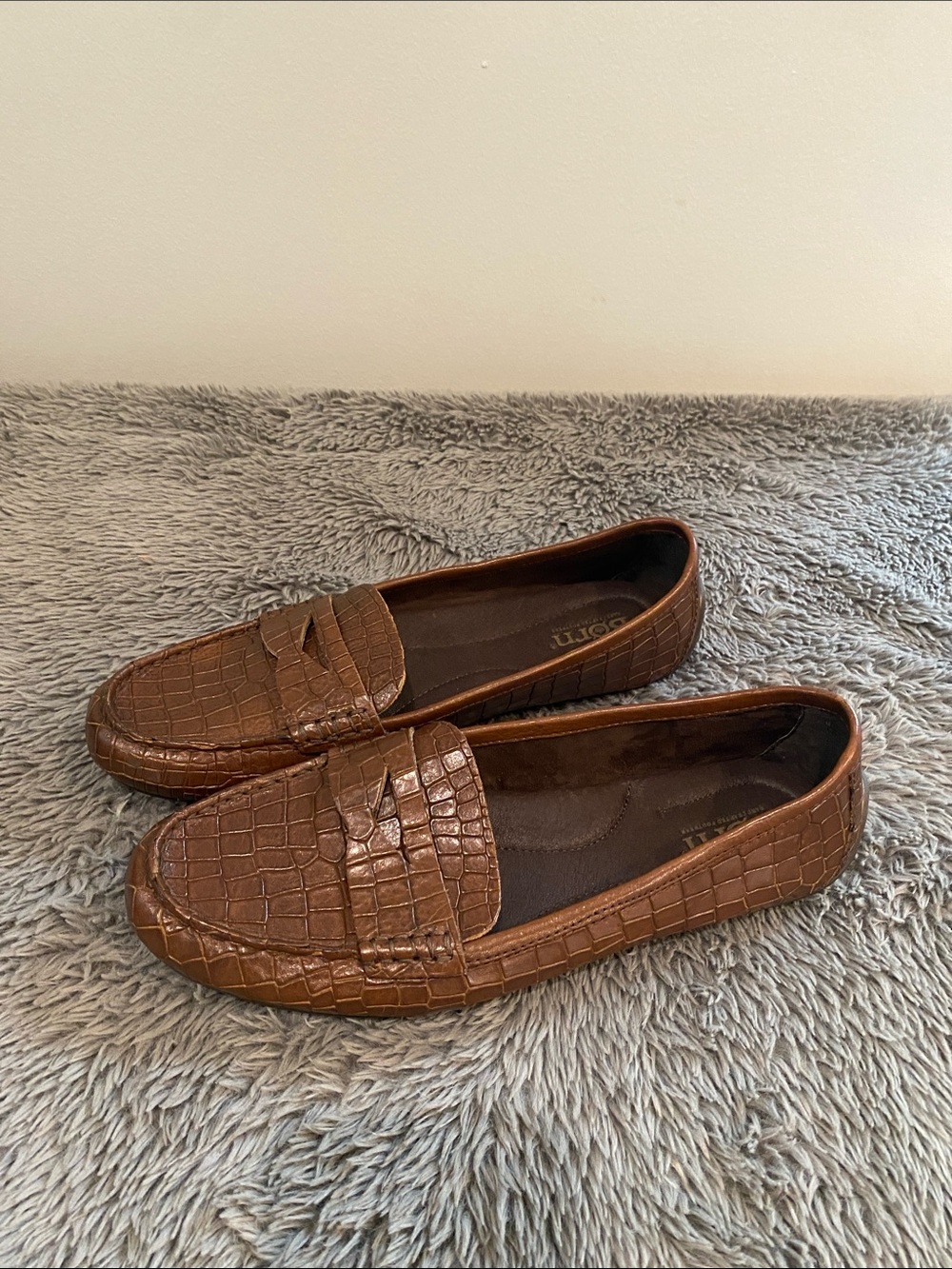 Born Malena croc print leather slip on driving shoe brown 8.5 penny loafer NWOT - Picture 7 of 12
